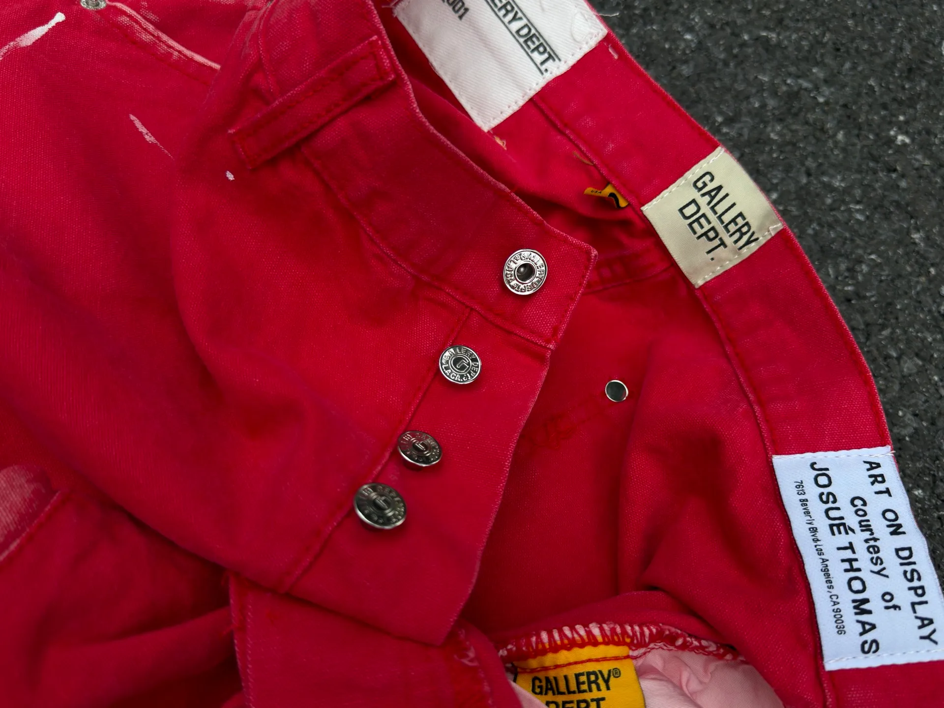 P260💰GA06 GALLERY DEPT. Spliced ​​patches, splashed ink denim flared jeans, washed, distressed, spliced ​​jeans, logging micro-flared jeans, same style for men and women Color: red Code number: 28 30 32 34 36